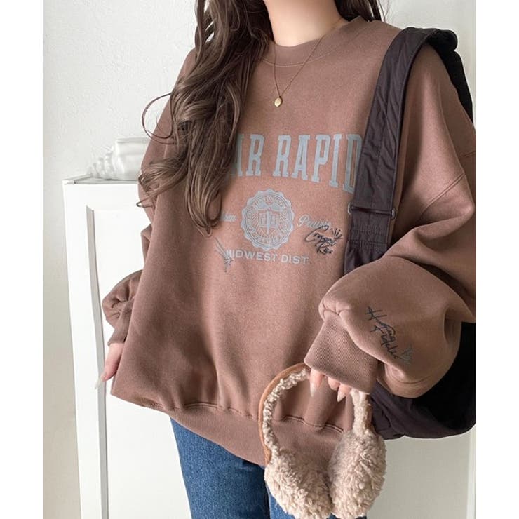 今っぽカジュアルの本命スウェット♪エンブレム風らくがき刺繍入りフロッキープリント… | Classical Elf  | 詳細画像11 