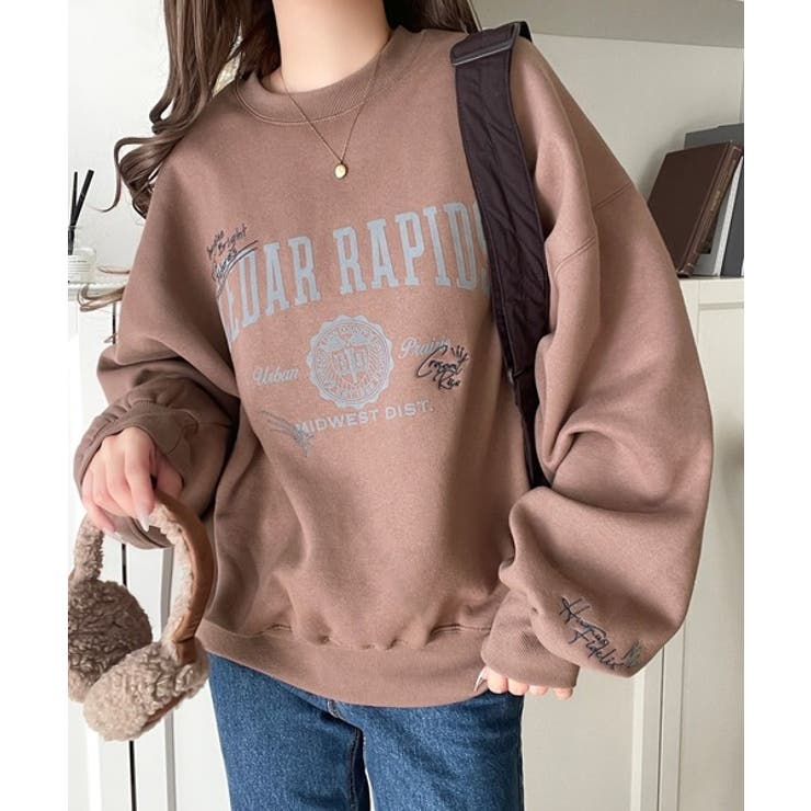 今っぽカジュアルの本命スウェット♪エンブレム風らくがき刺繍入りフロッキープリント… | Classical Elf  | 詳細画像12 