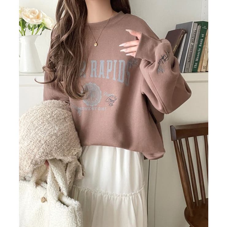 今っぽカジュアルの本命スウェット♪エンブレム風らくがき刺繍入りフロッキープリント… | Classical Elf  | 詳細画像13 