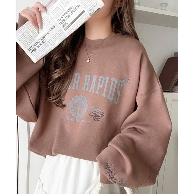 今っぽカジュアルの本命スウェット♪エンブレム風らくがき刺繍入りフロッキープリント… | Classical Elf  | 詳細画像14 