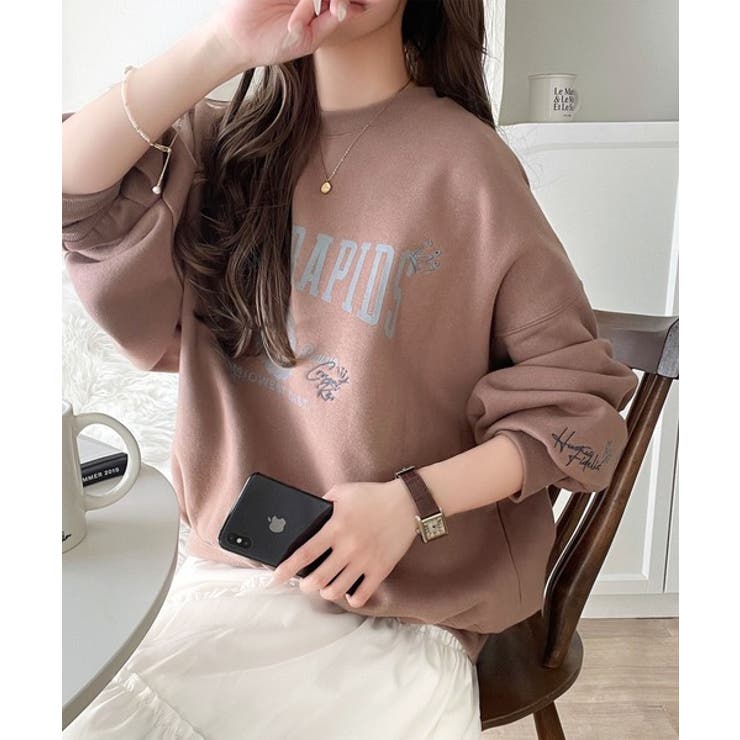 今っぽカジュアルの本命スウェット♪エンブレム風らくがき刺繍入りフロッキープリント… | Classical Elf  | 詳細画像16 