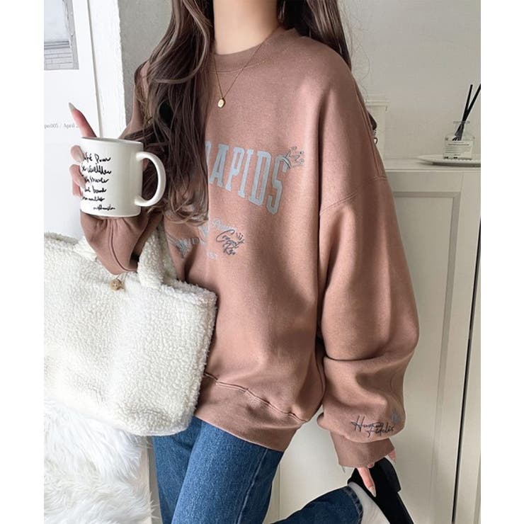 今っぽカジュアルの本命スウェット♪エンブレム風らくがき刺繍入りフロッキープリント… | Classical Elf  | 詳細画像17 