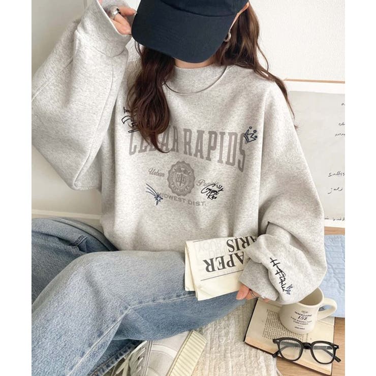 今っぽカジュアルの本命スウェット♪エンブレム風らくがき刺繍入りフロッキープリント… | Classical Elf  | 詳細画像18 