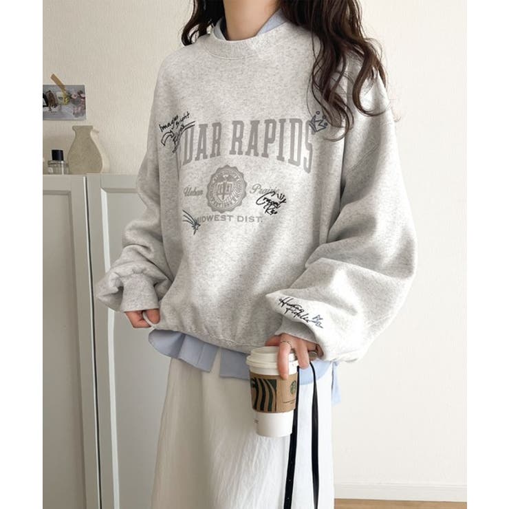 今っぽカジュアルの本命スウェット♪エンブレム風らくがき刺繍入りフロッキープリント… | Classical Elf  | 詳細画像21 