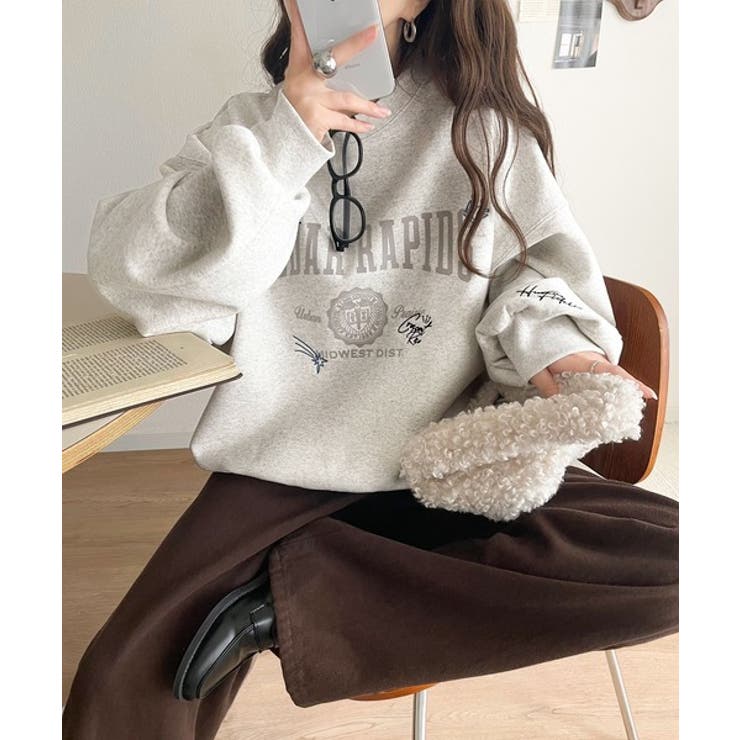 今っぽカジュアルの本命スウェット♪エンブレム風らくがき刺繍入りフロッキープリント… | Classical Elf  | 詳細画像22 