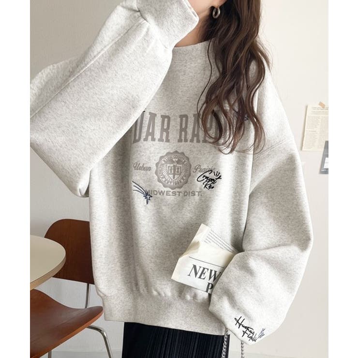 今っぽカジュアルの本命スウェット♪エンブレム風らくがき刺繍入りフロッキープリント… | Classical Elf  | 詳細画像25 