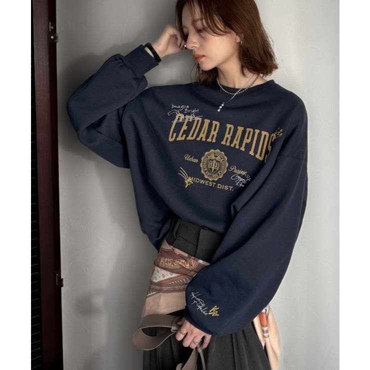 今っぽカジュアルの本命スウェット♪エンブレム風らくがき刺繍入りフロッキープリント… | Classical Elf  | 詳細画像34 