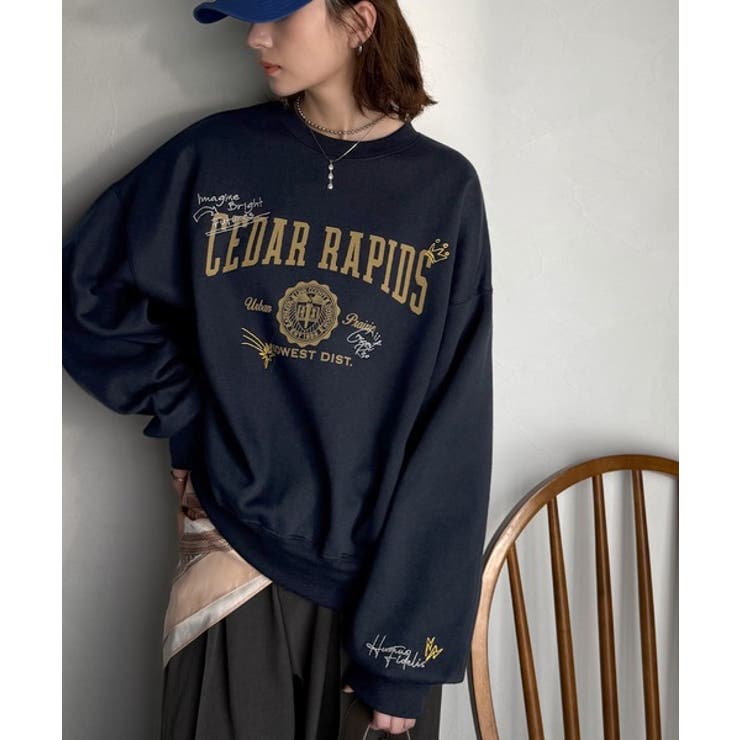 今っぽカジュアルの本命スウェット♪エンブレム風らくがき刺繍入りフロッキープリント… | Classical Elf  | 詳細画像41 