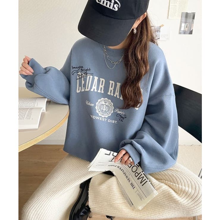 今っぽカジュアルの本命スウェット♪エンブレム風らくがき刺繍入りフロッキープリント… | Classical Elf  | 詳細画像45 