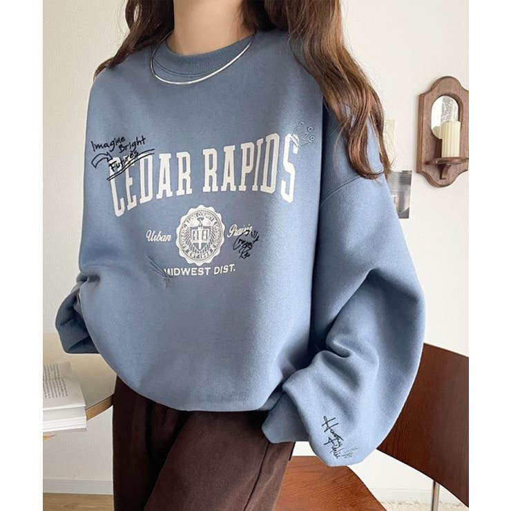 今っぽカジュアルの本命スウェット♪エンブレム風らくがき刺繍入りフロッキープリント… | Classical Elf  | 詳細画像47 