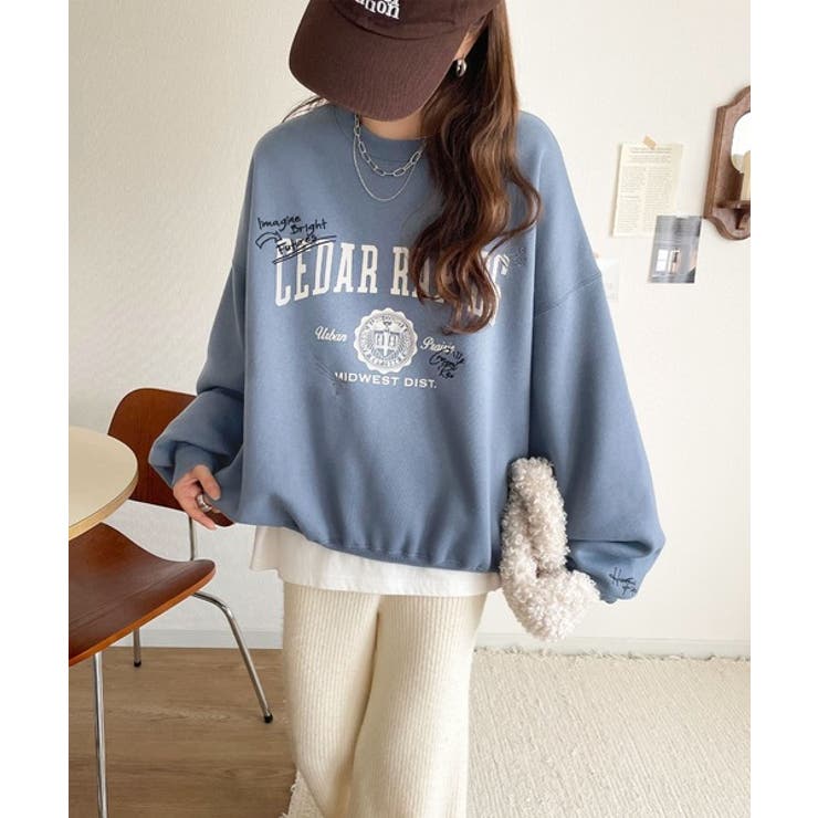 今っぽカジュアルの本命スウェット♪エンブレム風らくがき刺繍入りフロッキープリント… | Classical Elf  | 詳細画像49 