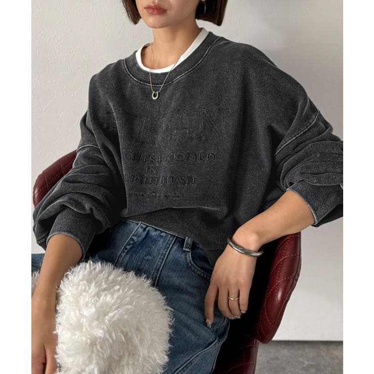 チャコール | レトロデザインに釘付け！ピグメント加工刺繍ロゴ裏毛オーバーサイズプルオーバー（長… | Classical Elf 