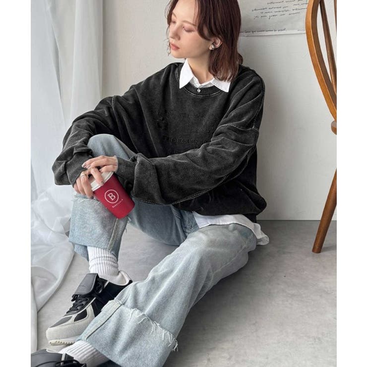 レトロデザインに釘付け！ピグメント加工刺繍ロゴ裏毛オーバーサイズプルオーバー（長… | Classical Elf  | 詳細画像11 