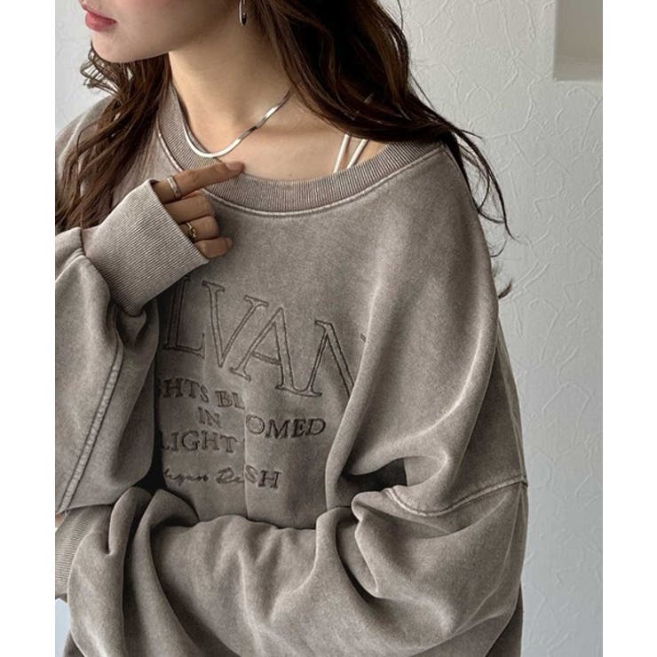 レトロデザインに釘付け！ピグメント加工刺繍ロゴ裏毛オーバーサイズプルオーバー（長… | Classical Elf  | 詳細画像14 