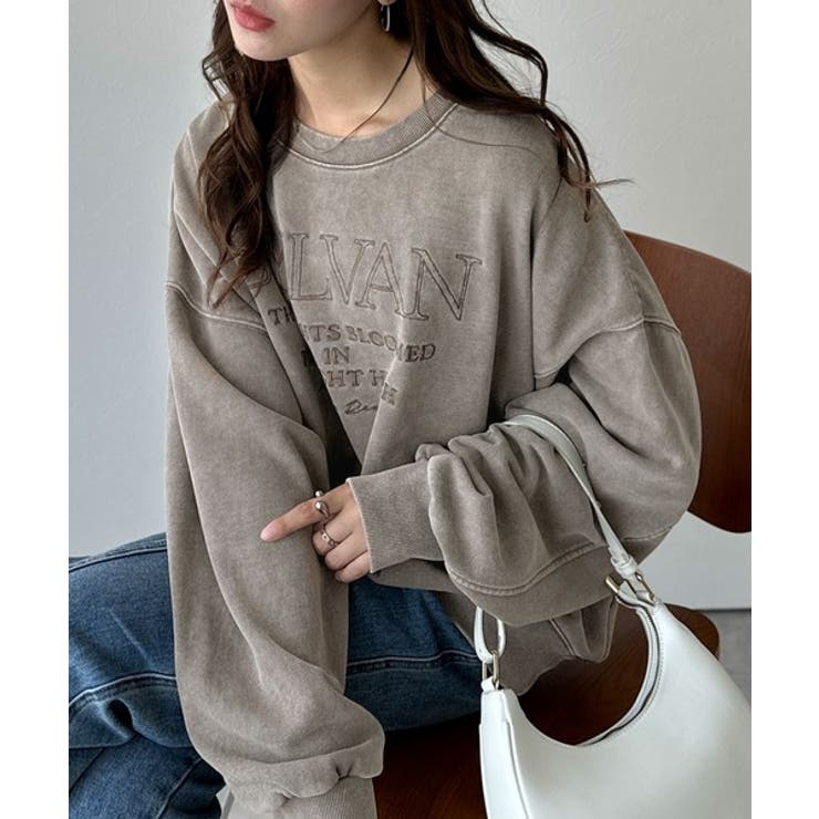 レトロデザインに釘付け！ピグメント加工刺繍ロゴ裏毛オーバーサイズプルオーバー（長… | Classical Elf  | 詳細画像15 