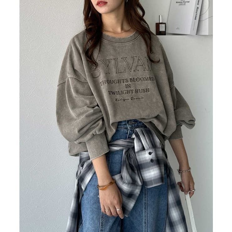 レトロデザインに釘付け！ピグメント加工刺繍ロゴ裏毛オーバーサイズプルオーバー（長… | Classical Elf  | 詳細画像18 