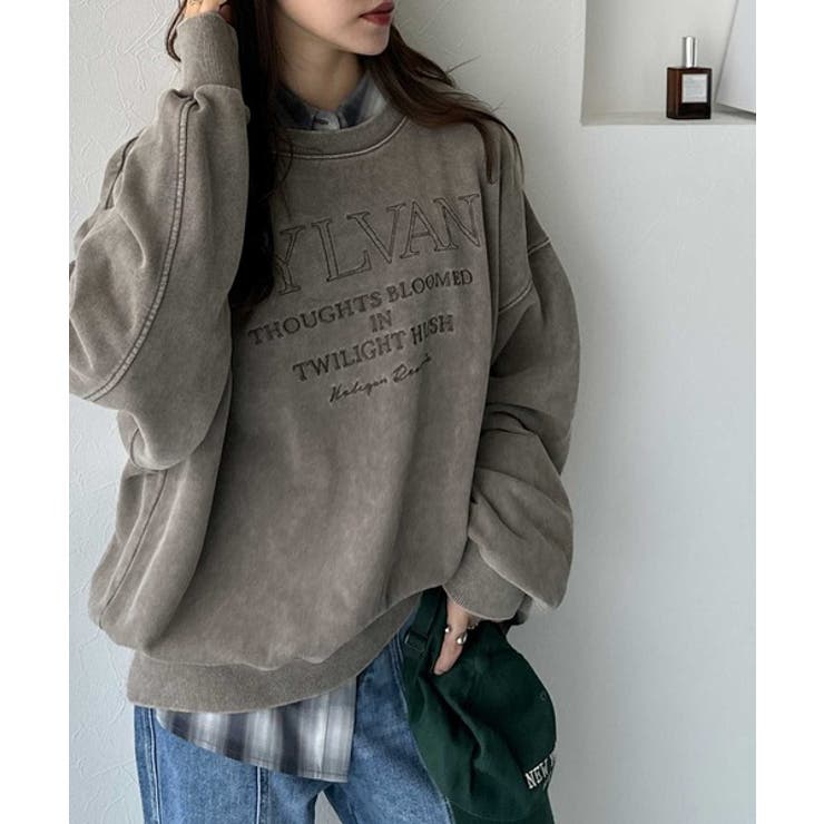 レトロデザインに釘付け！ピグメント加工刺繍ロゴ裏毛オーバーサイズプルオーバー（長… | Classical Elf  | 詳細画像19 