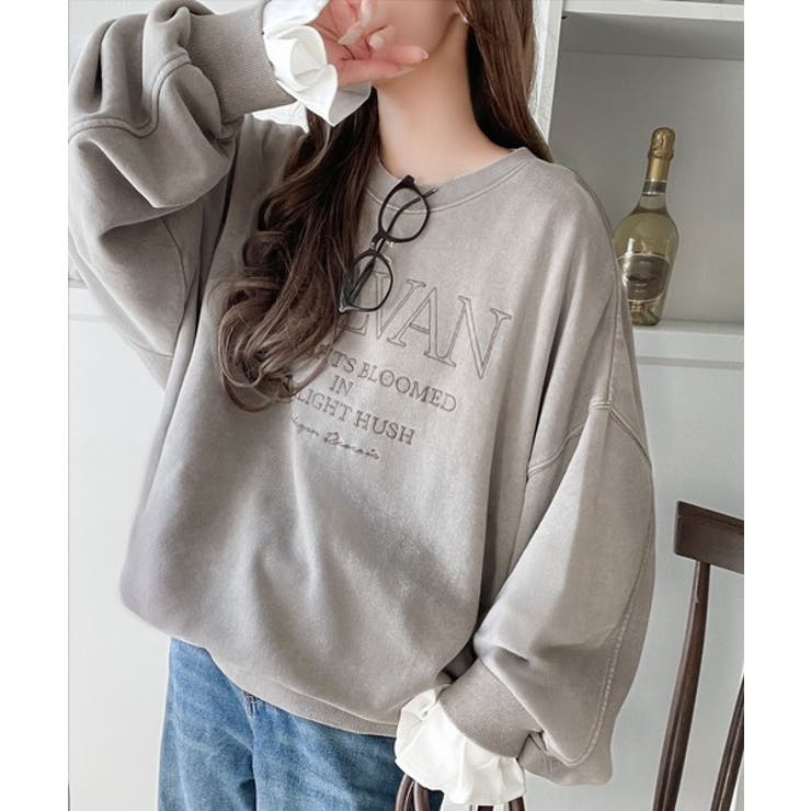 レトロデザインに釘付け！ピグメント加工刺繍ロゴ裏毛オーバーサイズプルオーバー（長… | Classical Elf  | 詳細画像21 