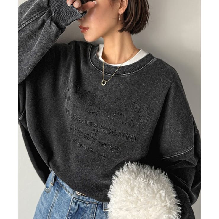 レトロデザインに釘付け！ピグメント加工刺繍ロゴ裏毛オーバーサイズプルオーバー（長… | Classical Elf  | 詳細画像1 