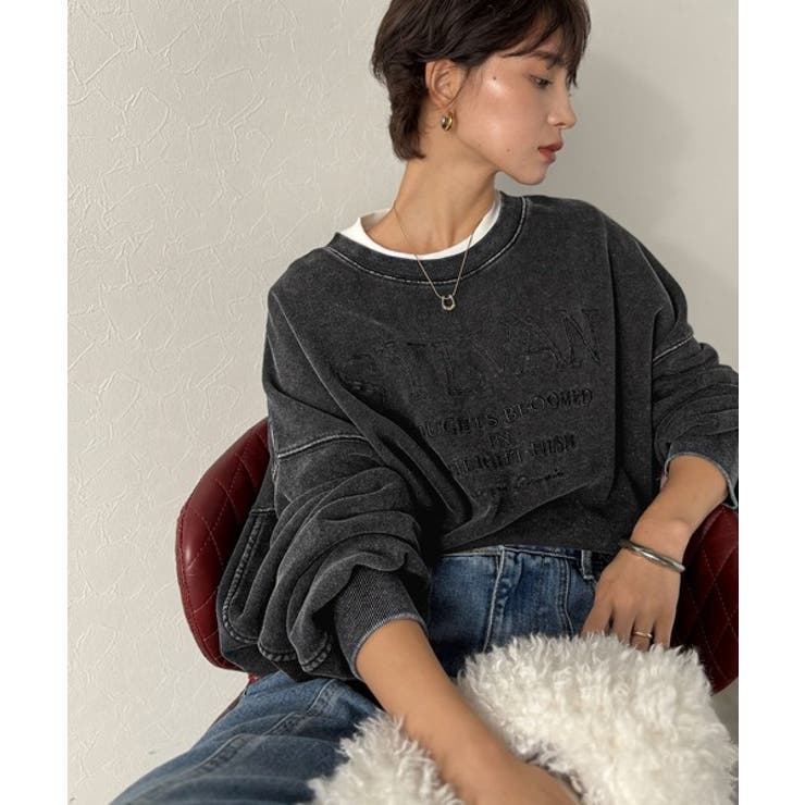 レトロデザインに釘付け！ピグメント加工刺繍ロゴ裏毛オーバーサイズプルオーバー（長… | Classical Elf  | 詳細画像2 