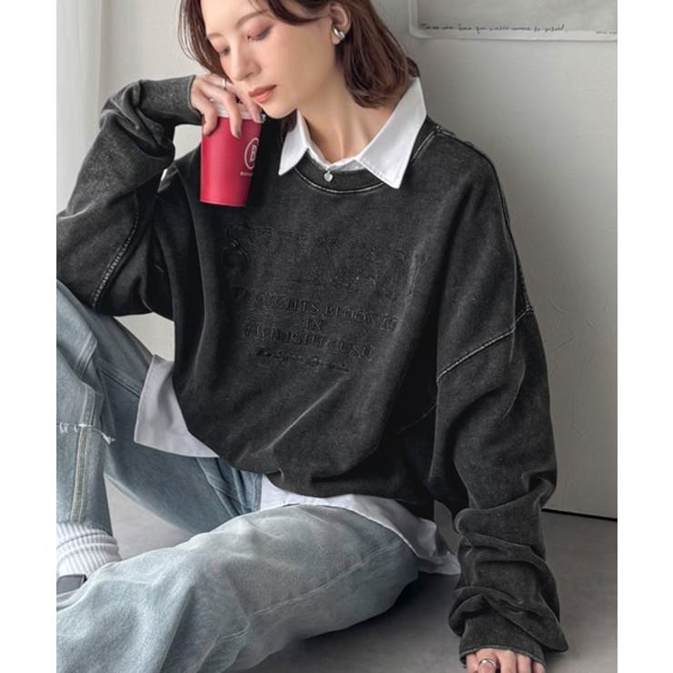 レトロデザインに釘付け！ピグメント加工刺繍ロゴ裏毛オーバーサイズプルオーバー（長… | Classical Elf  | 詳細画像6 