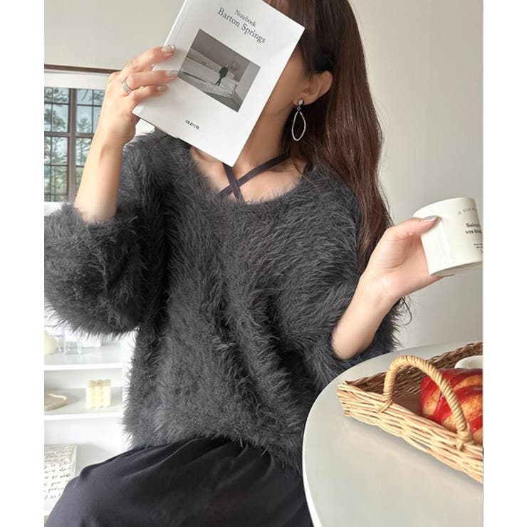 二度見の華やかさ。シャギーニット×ティアードキャミワンピースセット | Classical Elf  | 詳細画像7 