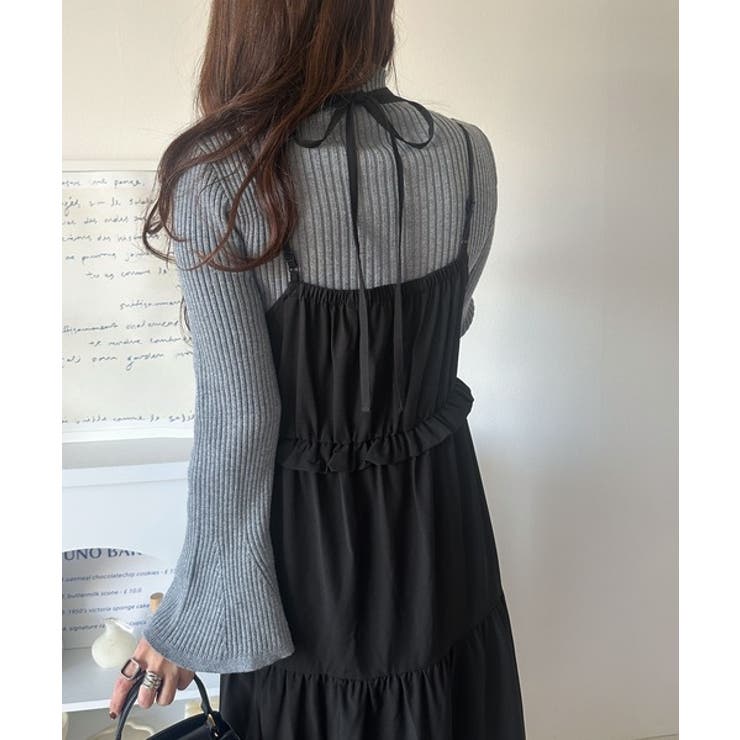 二度見の華やかさ。シャギーニット×ティアードキャミワンピースセット | Classical Elf  | 詳細画像9 