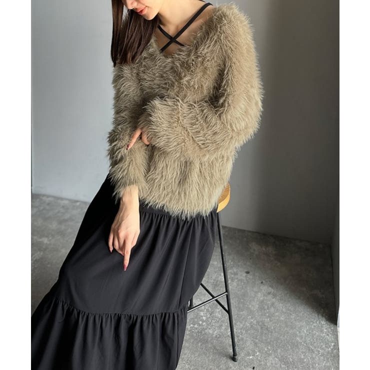 二度見の華やかさ。シャギーニット×ティアードキャミワンピースセット | Classical Elf  | 詳細画像12 