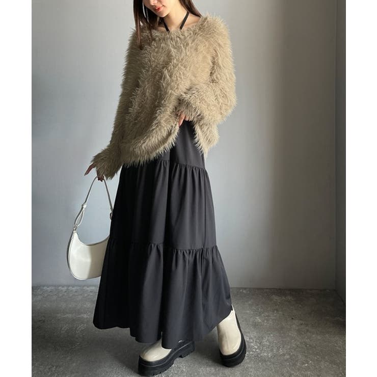 二度見の華やかさ。シャギーニット×ティアードキャミワンピースセット | Classical Elf  | 詳細画像13 