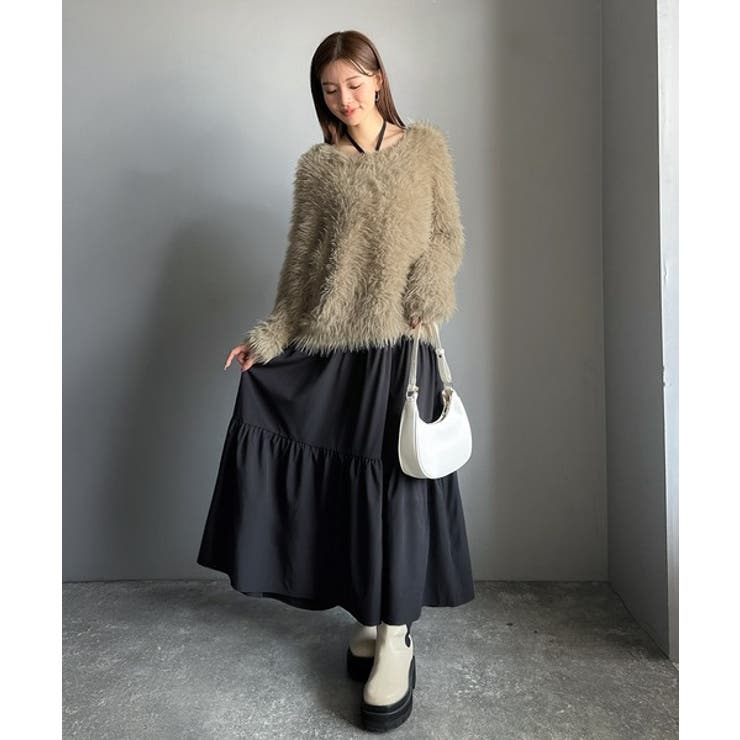 二度見の華やかさ。シャギーニット×ティアードキャミワンピースセット | Classical Elf  | 詳細画像15 