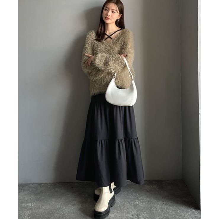 二度見の華やかさ。シャギーニット×ティアードキャミワンピースセット | Classical Elf  | 詳細画像17 