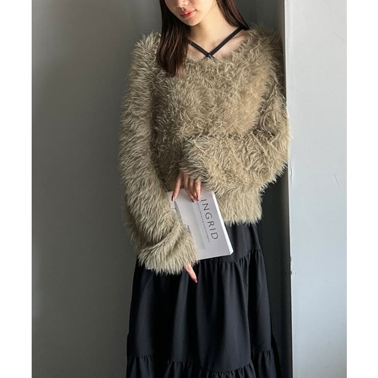 二度見の華やかさ。シャギーニット×ティアードキャミワンピースセット | Classical Elf  | 詳細画像21 