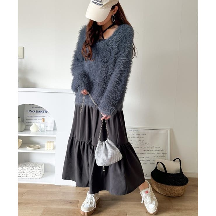 二度見の華やかさ。シャギーニット×ティアードキャミワンピースセット | Classical Elf  | 詳細画像26 