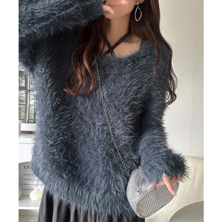 二度見の華やかさ。シャギーニット×ティアードキャミワンピースセット | Classical Elf  | 詳細画像29 