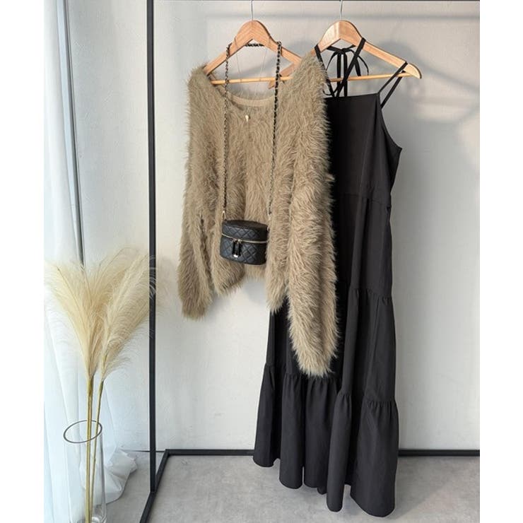 二度見の華やかさ。シャギーニット×ティアードキャミワンピースセット | Classical Elf  | 詳細画像40 