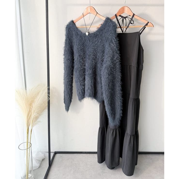 二度見の華やかさ。シャギーニット×ティアードキャミワンピースセット | Classical Elf  | 詳細画像41 