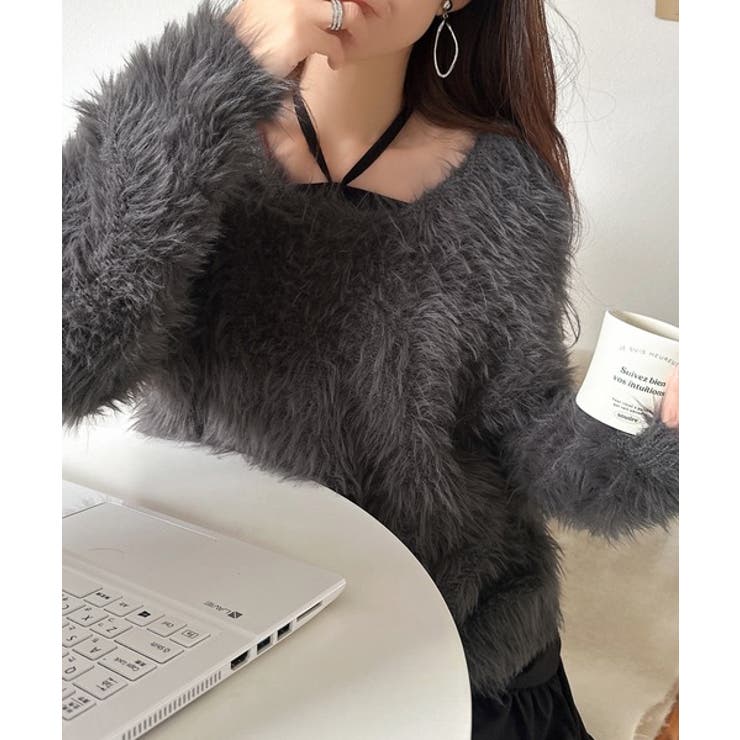 二度見の華やかさ。シャギーニット×ティアードキャミワンピースセット | Classical Elf  | 詳細画像3 