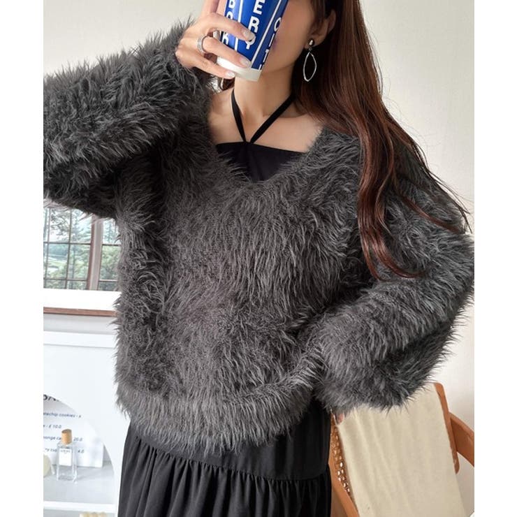 二度見の華やかさ。シャギーニット×ティアードキャミワンピースセット | Classical Elf  | 詳細画像4 