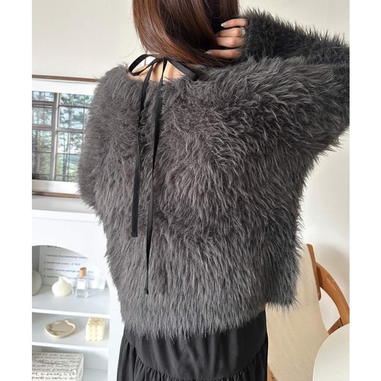 二度見の華やかさ。シャギーニット×ティアードキャミワンピースセット | Classical Elf  | 詳細画像5 