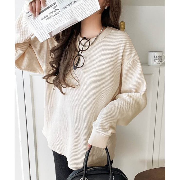 ニュアンスカラーで垢抜けお洒落♪綿100％ガゼット付きワッフルロンT（長袖） | Classical Elf  | 詳細画像7 