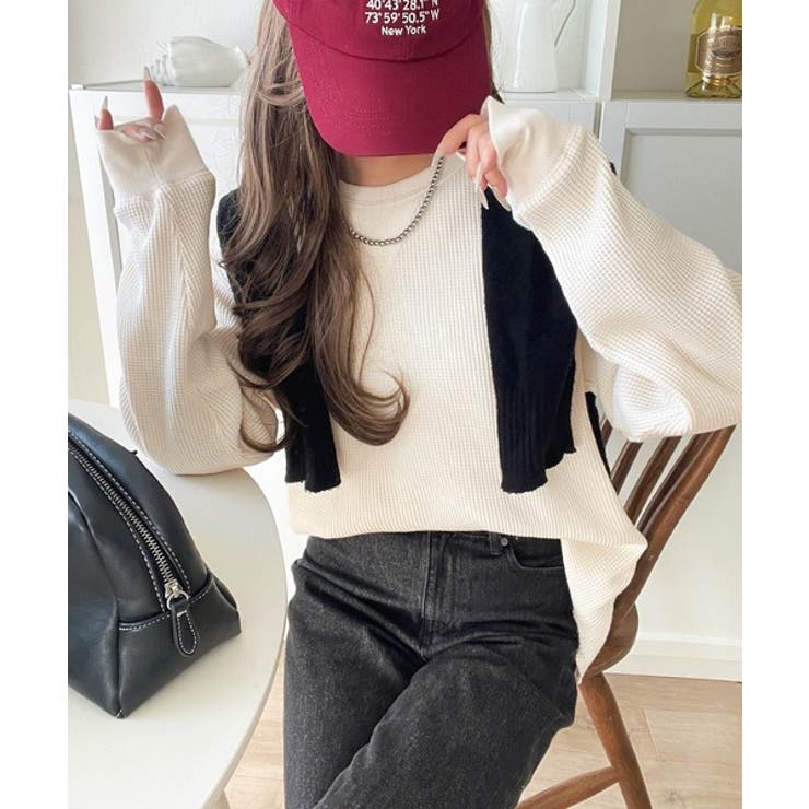 ニュアンスカラーで垢抜けお洒落♪綿100％ガゼット付きワッフルロンT（長袖） | Classical Elf  | 詳細画像8 