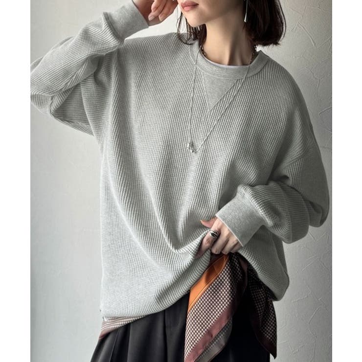 グレー | ニュアンスカラーで垢抜けお洒落♪綿100％ガゼット付きワッフルロンT（長袖） | Classical Elf 