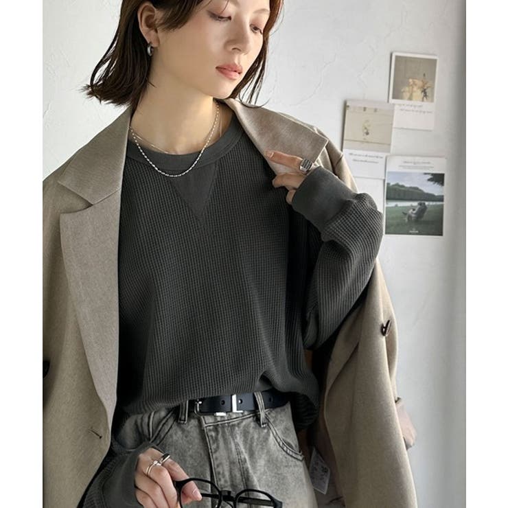 ニュアンスカラーで垢抜けお洒落♪綿100％ガゼット付きワッフルロンT（長袖） | Classical Elf  | 詳細画像16 