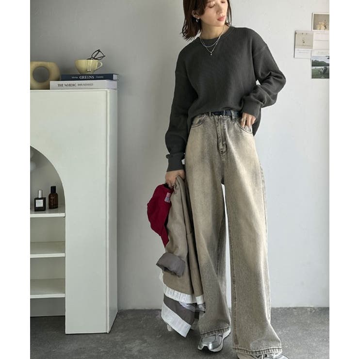 ニュアンスカラーで垢抜けお洒落♪綿100％ガゼット付きワッフルロンT（長袖） | Classical Elf  | 詳細画像17 