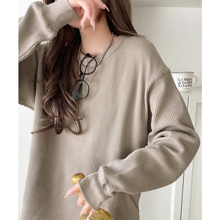 ニュアンスカラーで垢抜けお洒落♪綿100％ガゼット付きワッフルロンT（長袖） | Classical Elf  | 詳細画像22 