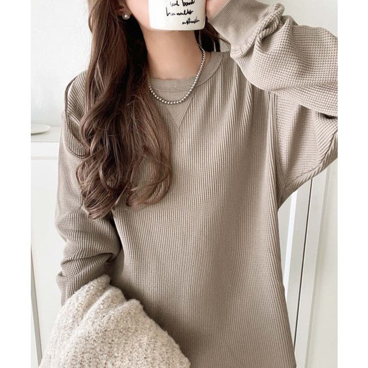 ニュアンスカラーで垢抜けお洒落♪綿100％ガゼット付きワッフルロンT（長袖） | Classical Elf  | 詳細画像24 