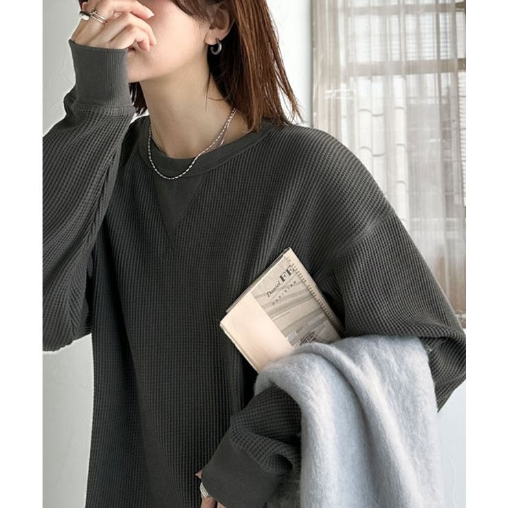 チャコール | ニュアンスカラーで垢抜けお洒落♪綿100％ガゼット付きワッフルロンT（長袖） | Classical Elf 