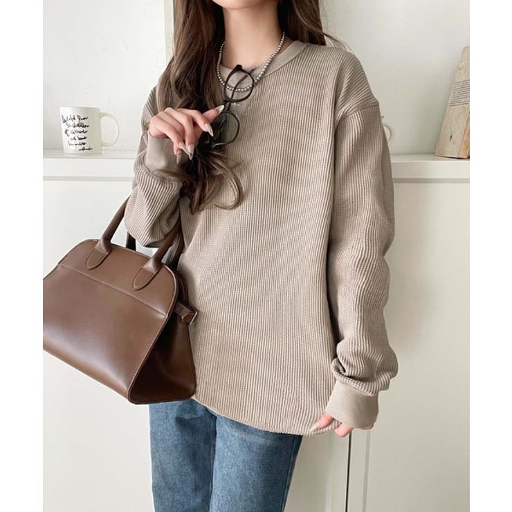 ニュアンスカラーで垢抜けお洒落♪綿100％ガゼット付きワッフルロンT（長袖） | Classical Elf  | 詳細画像27 