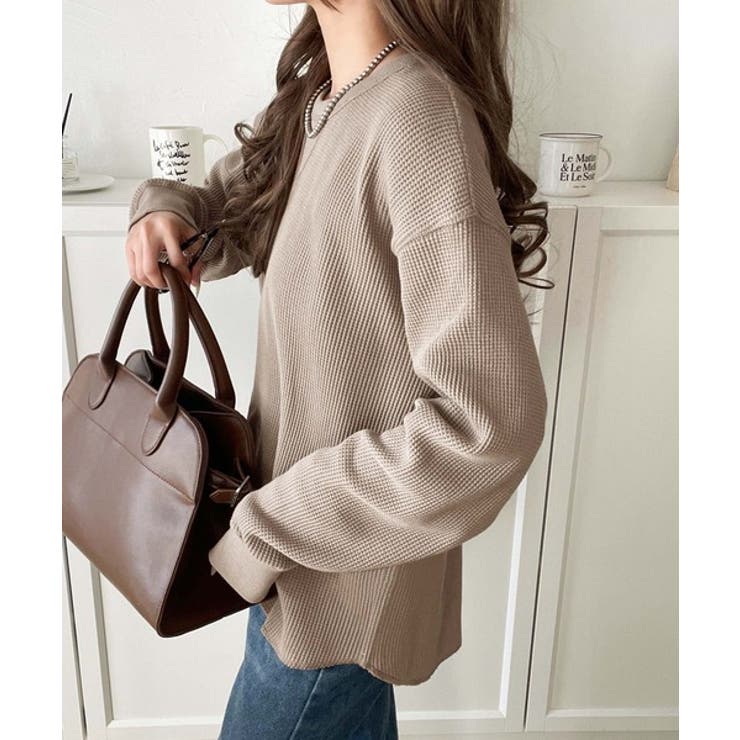 ニュアンスカラーで垢抜けお洒落♪綿100％ガゼット付きワッフルロンT（長袖） | Classical Elf  | 詳細画像28 