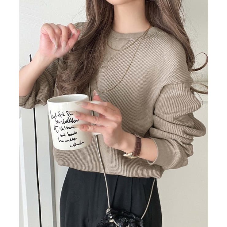 モカ | ニュアンスカラーで垢抜けお洒落♪綿100％ガゼット付きワッフルロンT（長袖） | Classical Elf 